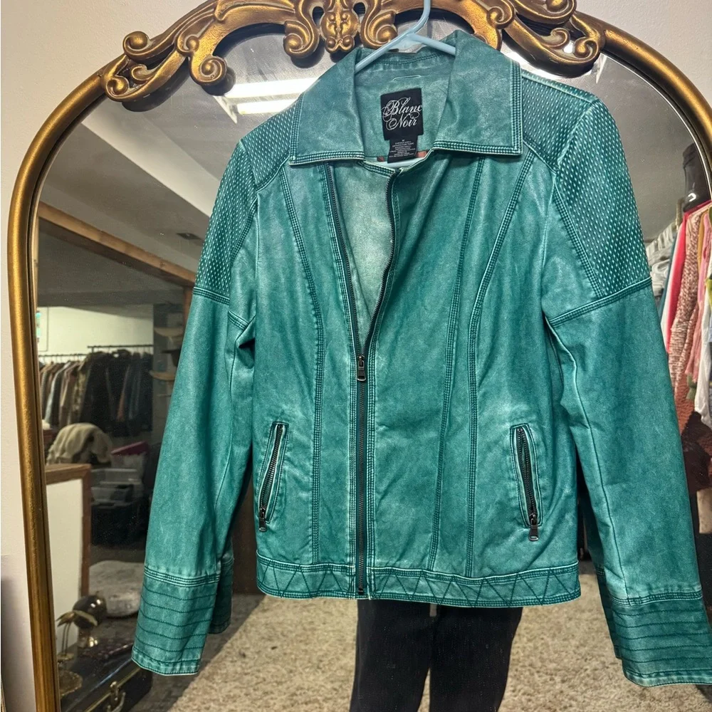 Blanc Noir Teal Leather Jacket - Picture 1 of 6